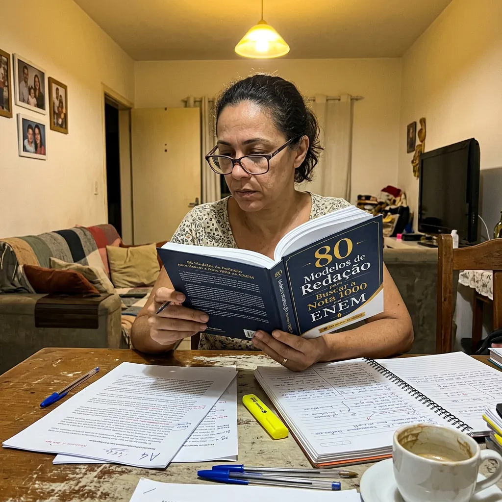 Estudante analisando redações modelo Nota 1000
